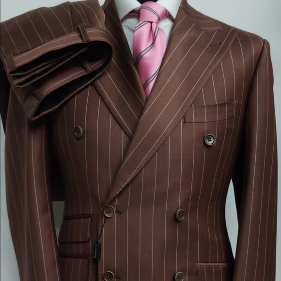Brown super 150 cerruti double breasted wool suit